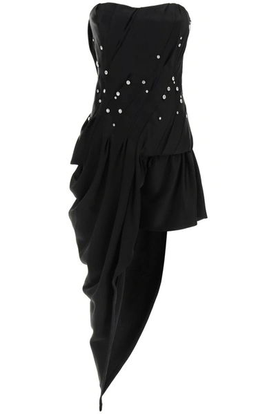 Alexander Wang Crystal Embellished Asymmetric Mini Dress In Black