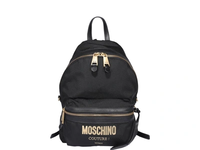 Moschino Logo Plaque Zipped Backpack In Black