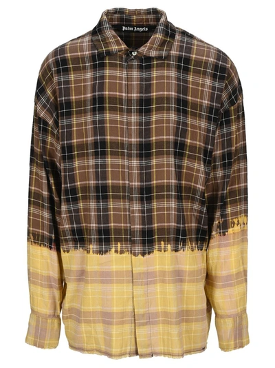 Palm Angels Loose Fit Bleached Check Button-up Shirt In Brown