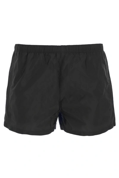 Prada Logo Nylon Swim Shorts In Black