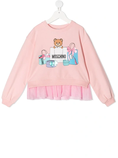 Moschino Kids' Teddy Bear 荷叶边下摆卫衣 In Light Pink