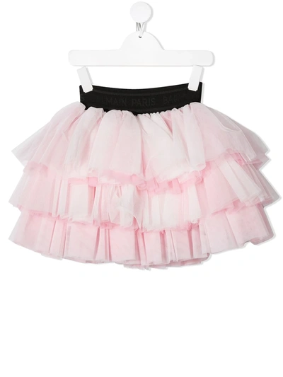 Balmain Kids' 绢网芭蕾舞短裙式半身裙 In Pink