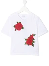 Dolce & Gabbana Girls White & Red Roses T-shirt In White