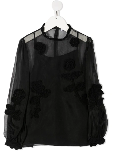 Dolce & Gabbana Kids' Embroidered Sheer Blouse In Nero