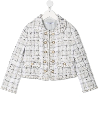 Dolce & Gabbana Kids' Pearl-embellished Tweed Jacket In Tartan