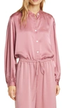 Vince Shirred Band Collar Silk Blouse In Rose Root