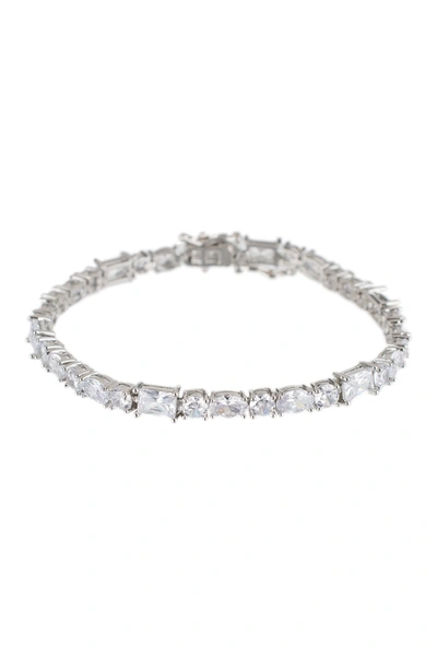 Cz By Kenneth Jay Lane Mixed Cut Cz Channel Bracelet In Clear/silver