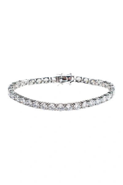 Cz By Kenneth Jay Lane Rhodium Plated Round Cz Tennis Bracelet In Clear-silver