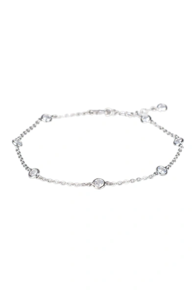 Cz By Kenneth Jay Lane Rhodium Plated Bezel Cz Station Anklet In Clear-silver