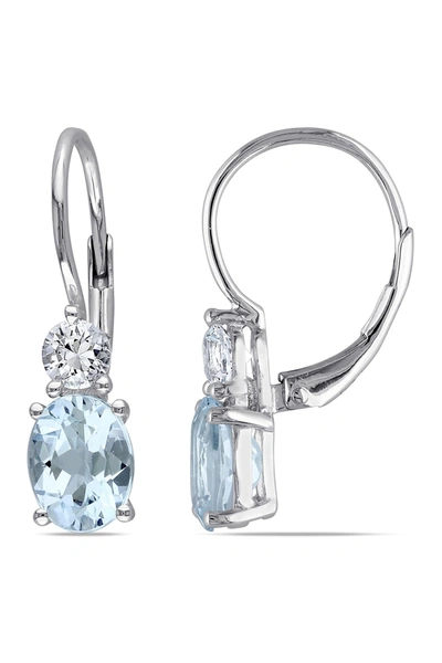 Delmar Sterling Silver Prong Set Sky Blue Topaz & Created White Sapphire Double Drop Earrings