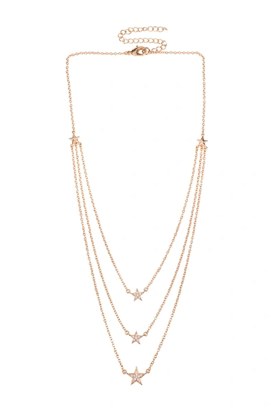 Cz By Kenneth Jay Lane 14k Rose Gold Plated 3 Layer Pave Star Necklace In Clear-rose Gold
