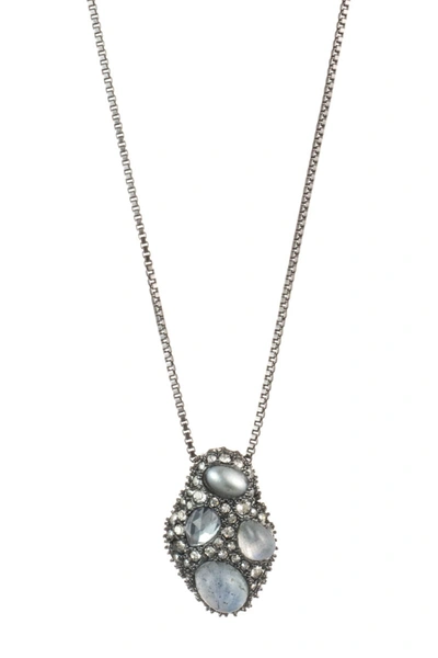 Alexis Bittar Stone & Crystal Cluster Pendant Necklace In Ruthenium