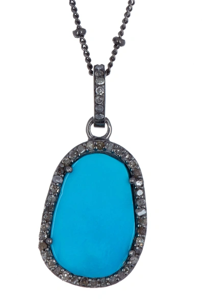 Adornia Fine Sliced Turquoise & Diamond Halo Pendant Necklace In Blue