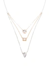 Cz By Kenneth Jay Lane Mixed Cz Triple Tier Layered Necklace In Clear Two Tone