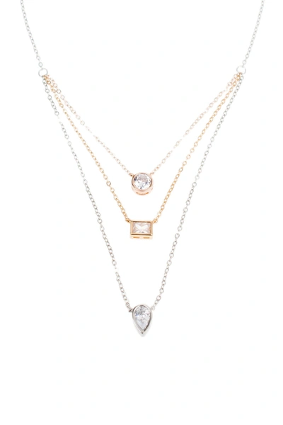 Cz By Kenneth Jay Lane Mixed Cz Triple Tier Layered Necklace In Clear Two Tone