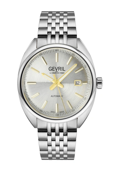 Gevril Five Points Silver Dial Stainless Steel Bracelet Watch, 44.5 Mm