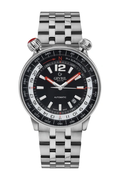 Gevril Wallabout Compass Bezel Bracelet Watch, 44mm In Silver