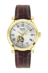 GEVRIL MADISON LEATHER STRAP WATCH, 39MM,840840121745