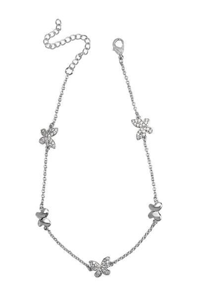 Cz By Kenneth Jay Lane Rhodium Plated Pave Butterfly Anklet In Clear-silver