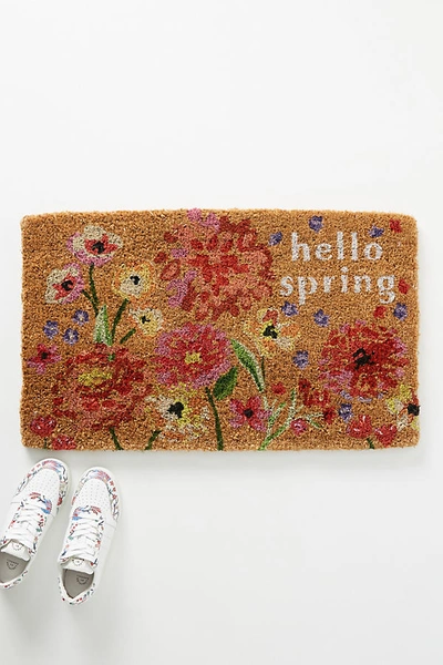 Anthropologie Hello Spring Doormat In Pink