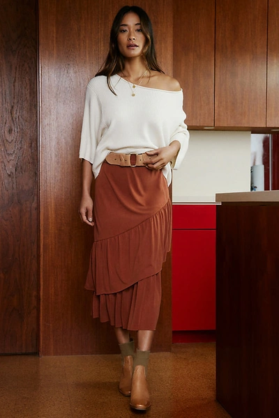 Amadi Nadine Ruffled Midi Skirt In Brown