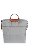 Longchamp Le Pliage Expandable Travel Duffel Nylon Weekender In Grey