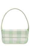 Staud Beaded Gingham Check Shoulder Bag In Agave/ White