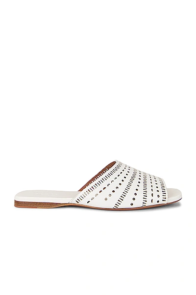 Alaïa Lasercut Leather Slide Sandals In White