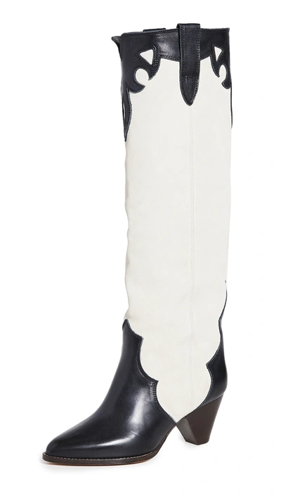 Isabel Marant Litz Suede And Leather Knee-high Boots In White