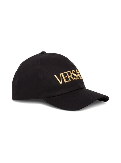 Versace Logo-embroidered Baseball Cap In Black