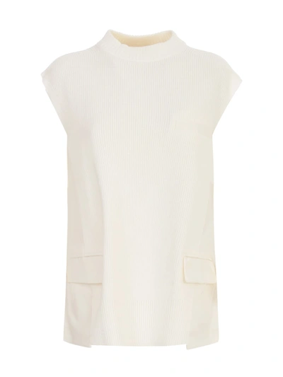Sacai Suiting Pullover W/ribbed Bottom And Collar In Off White