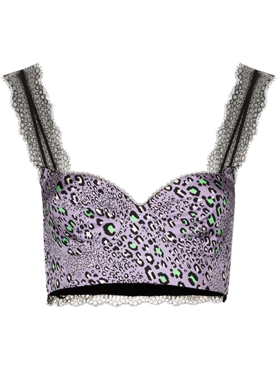 Versace Leopard Print Bralette-style Top In Purple