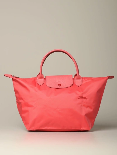 Longchamp Bag In Nylon With Embroidered Logo In Geranium