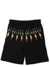 Neil Barrett Teen Lightning Bolt-print Track Shorts In Black