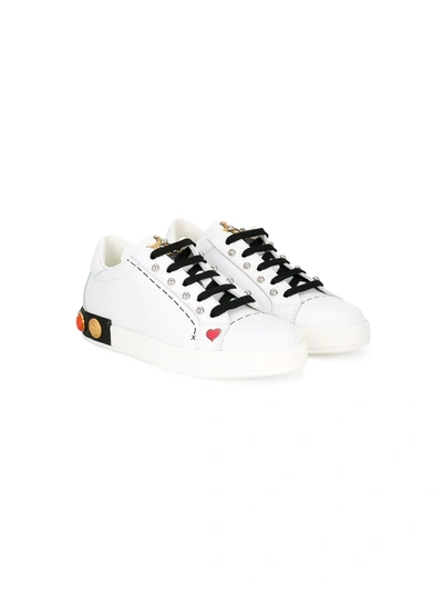 Dolce & Gabbana Teen Embellished Low-top Sneakers In White