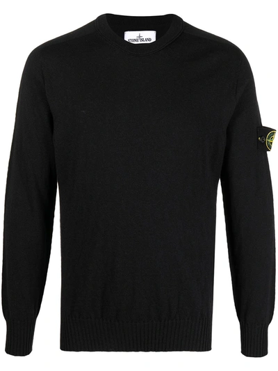 Stone Island Logo Patch Knitted Jumper In Black