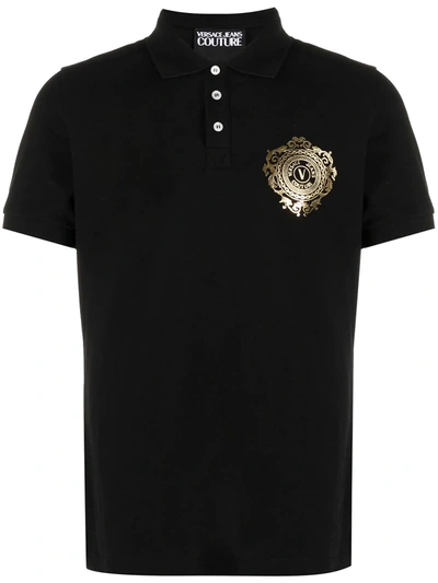 Versace Jeans Couture Foil Crest Polo Shirt In Black
