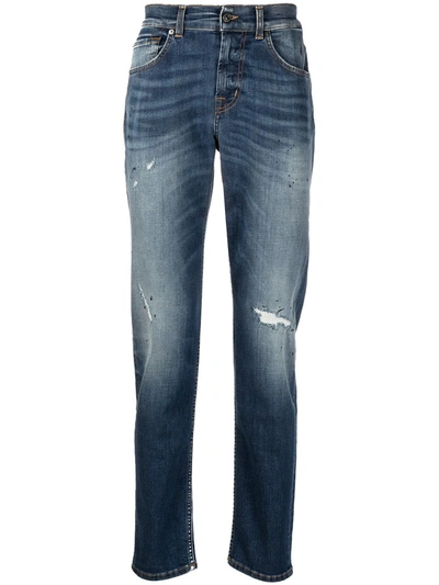 7 For All Mankind Distress Bleached Jeans In Blue