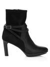 Aquatalia Women's Ryann Ankle-strap Suede & Leather Boots In Black