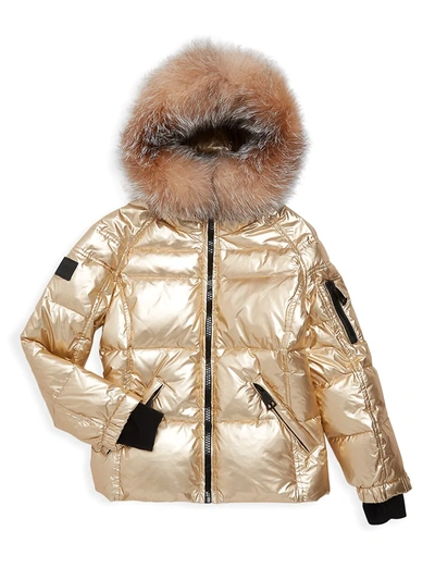 Sam Kids' Girl's Blake Metallic Fox Fur-trim Down Puffer Jacket In Gold ...