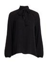 Theory Women's Silk Tieneck Top In Black