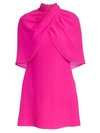 Brandon Maxwell Women's Wrapped Cape Silk Mini Dress In Electric Pink