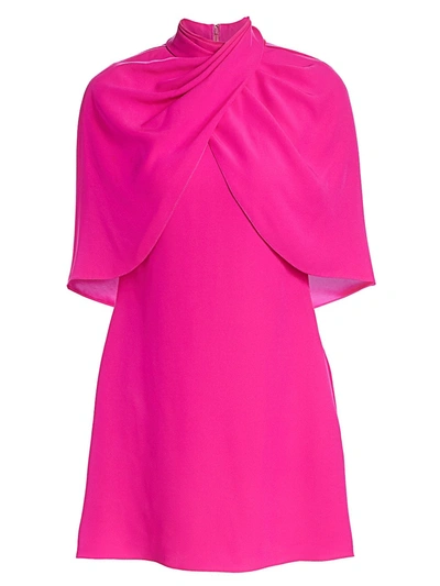Brandon Maxwell Women's Wrapped Cape Silk Mini Dress In Electric Pink