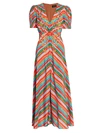 Saloni Women's Lea Multicolor Chevron Stripe Silk Crepe De Chine A-line Dress In Watercolor Stripe