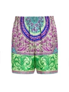 Versace Men's Baroque Silk Shorts In Green Multi