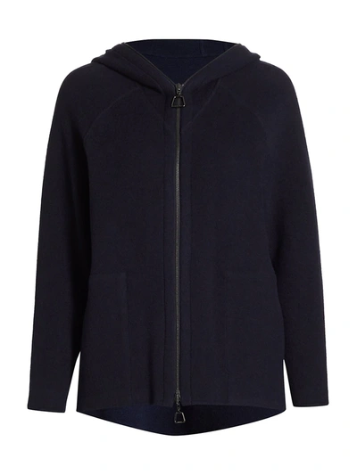 Akris Two-tone Cashmere-blend Jersey Zip-front Hoodie In Deep Blue