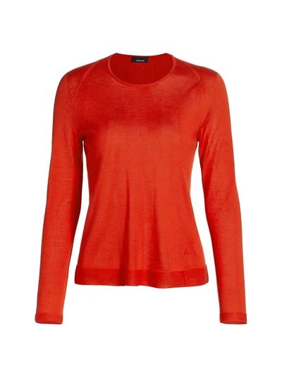 Akris Seamless Cashmere & Silk Long-sleeve Pullover Top In Cadmium Red