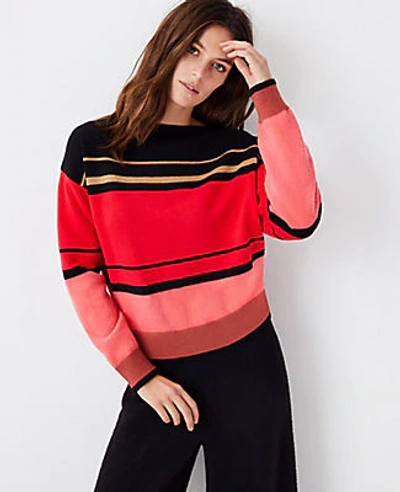 Ann Taylor Mixed Stripe Sweater In Red Multi