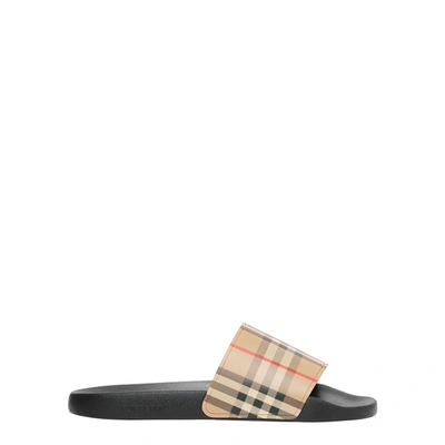 Burberry Brown Slides Sandals With Vintage Check Motif In Polyurethane In Multi