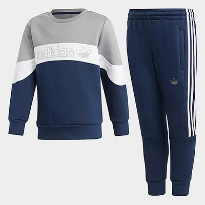 Adidas Originals Babies' Adidas Boys' Toddler And Little Kids' Originals Sport 2.0 Crewneck Sweatshirt And Jogger Pants Set In Collegiate Navy/grey Three